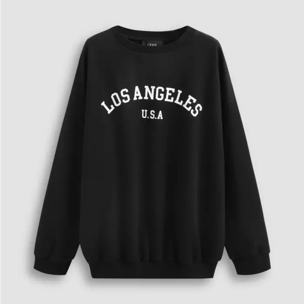 CIDER Black Los Angeles oversized crew neck